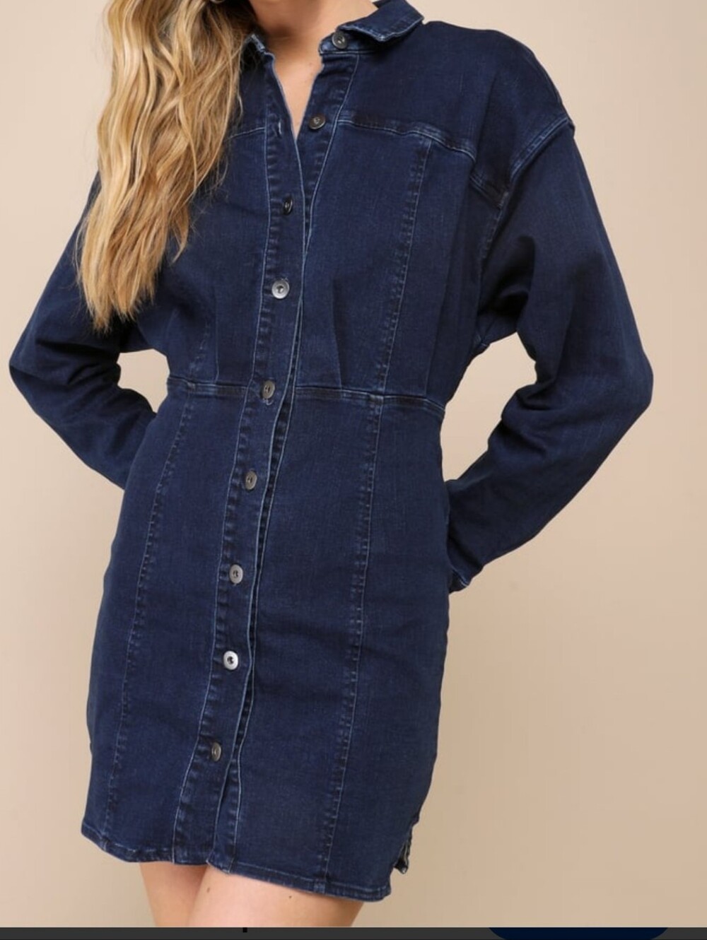 Free People Amber Long Sleeve Denim Mini Dress Size 8
